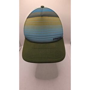 Patagonia Striped Mesh Trucker Hat Green Blue Yellow Adult Strapback Cap